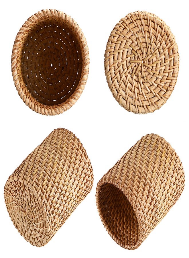 BTSKY 3 Pack Rattan Pen Cup, Handmade Desk Pencil Holders Makeup Brush Holder Multi-Functional Woven Basket Office&Home Desktop Organizer (Cylinder) - Image 4